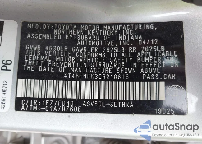 4T4BF1FK3CR218616: 43438793