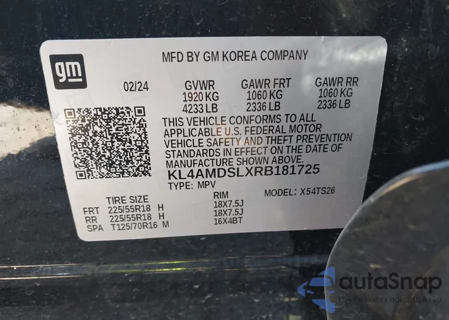 KL4AMDSLXRB181725: 43438806