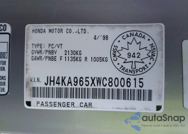 JH4KA965XWC800615: 43438813
