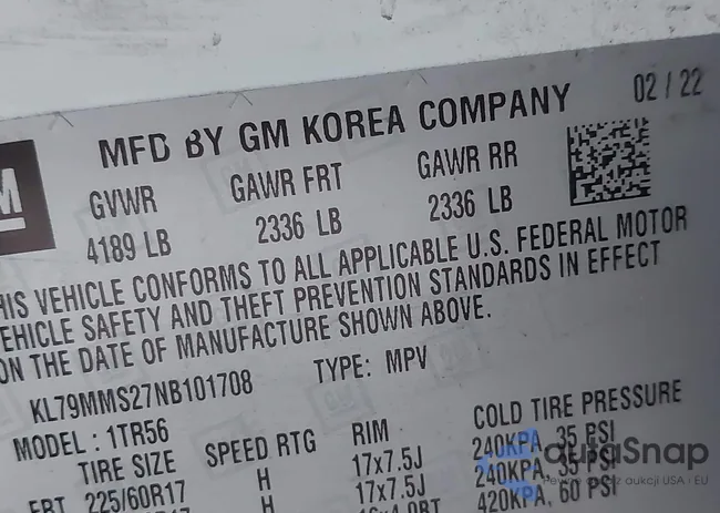 KL79MMS27NB101708: 43438826