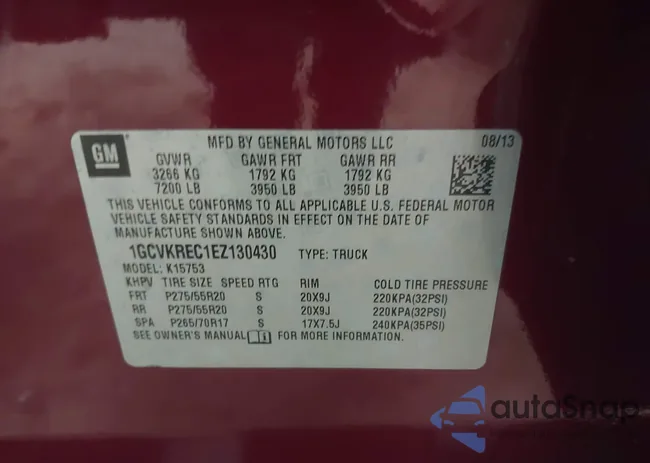 1GCVKREC1EZ130430: 43438878