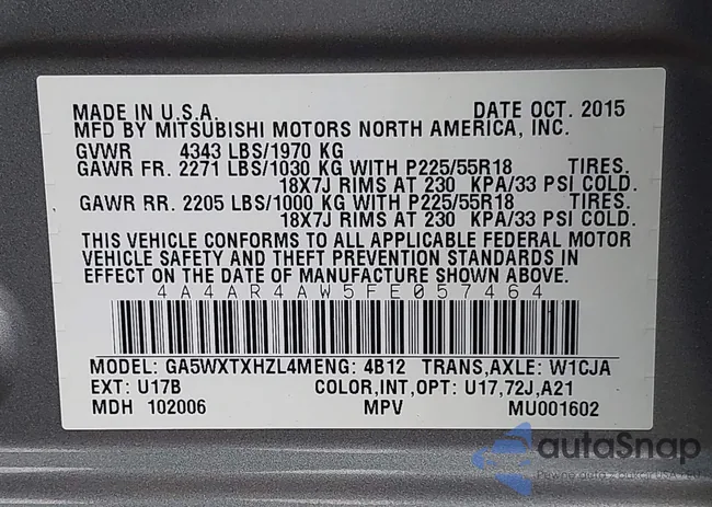 4A4AR4AW5FE057464: 43438910