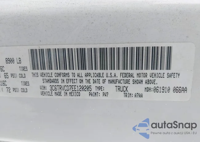 3C6TRVCD7EE120205: 43438945