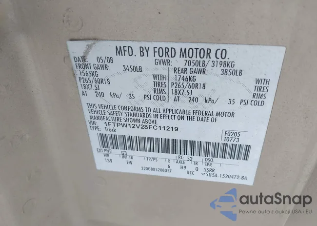 1FTPW12V28FC11219: 43438975