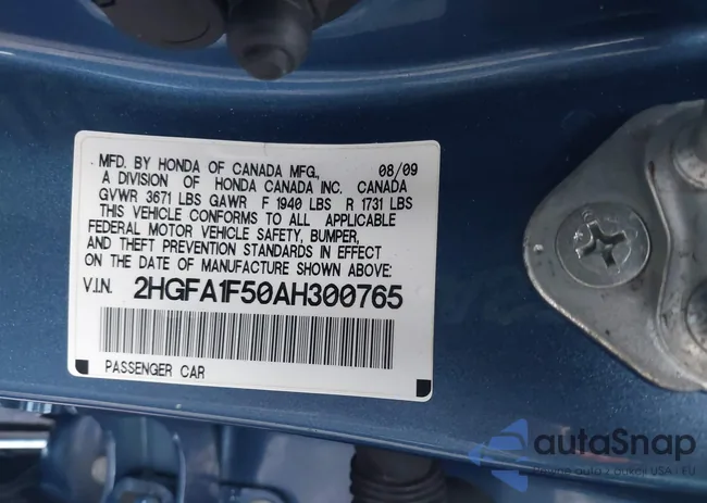 2HGFA1F50AH300765: 43439059