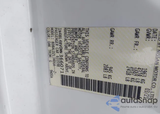 1N4BL4BV0MN366071: 43439080