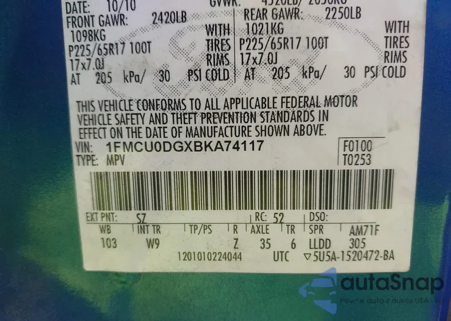 1FMCU0DGXBKA74117: 43438160