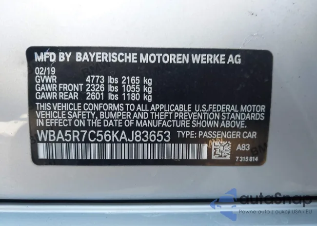 WBA5R7C56KAJ83653: 43438198