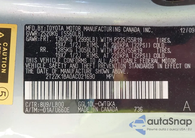 2T2ZK1BA0AC021690: 43438389