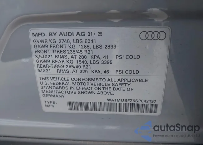 WA1MUBFZ6SP042197: 43438407