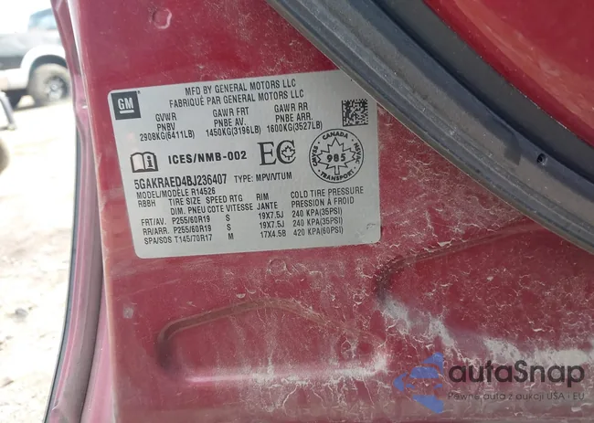 5GAKRAED4BJ236407: 43439573