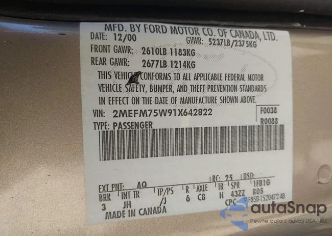 2MEFM75W91X642822: 43439663