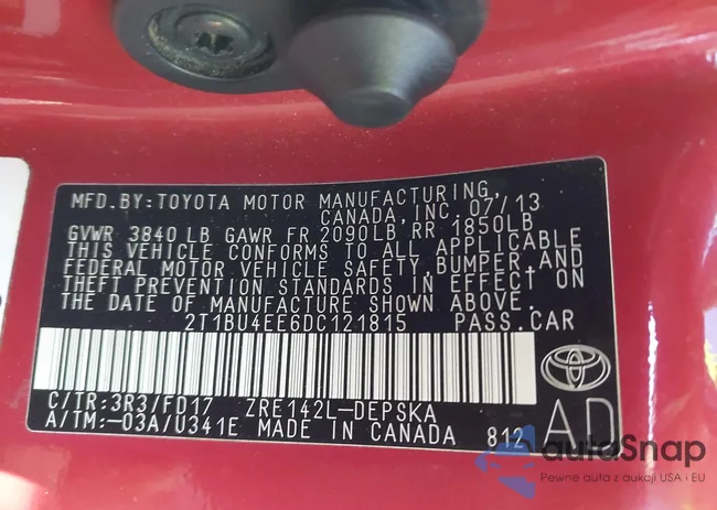 2T1BU4EE6DC121815: 43439700