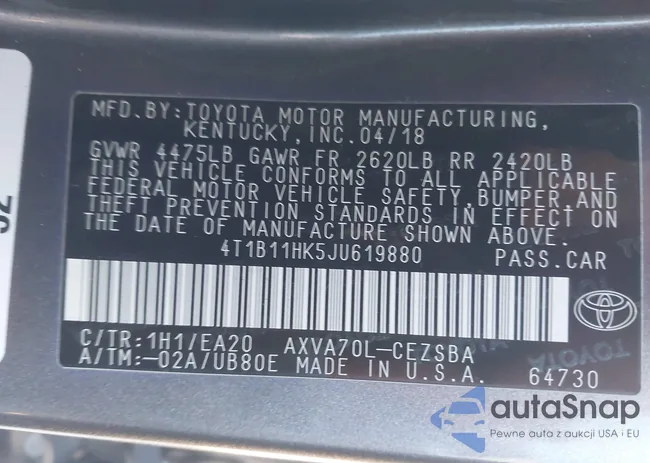 4T1B11HK5JU619880: 43439897