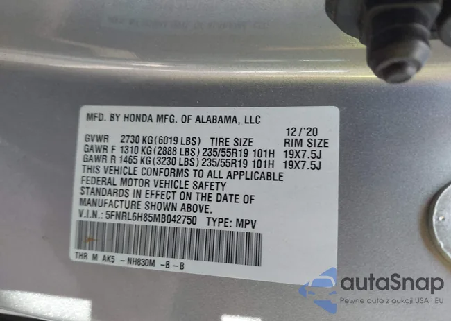 5FNRL6H85MB042750: 43439314