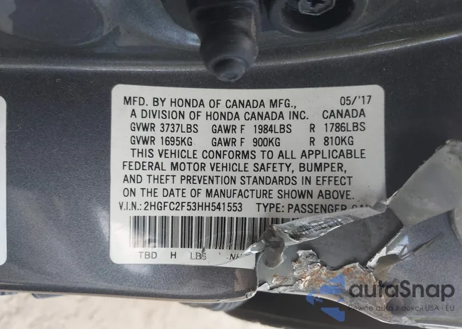 2HGFC2F53HH541553: 43439414