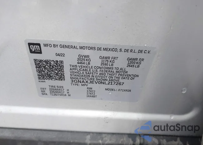 3GNAXJEV0NL217267: 43439441