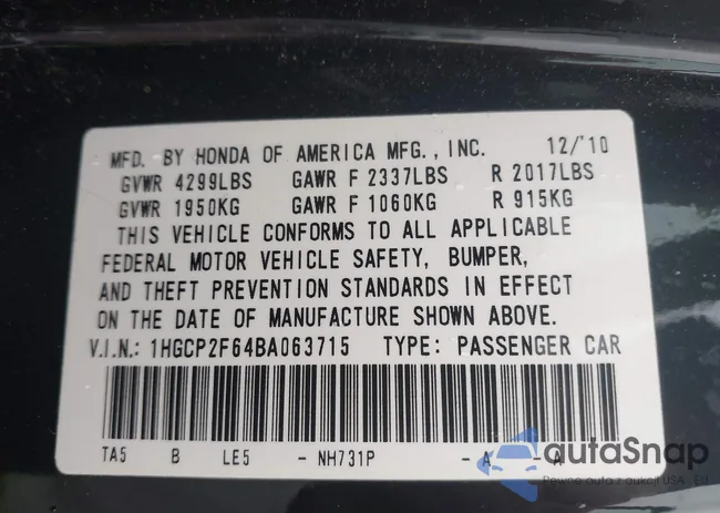 1HGCP2F64BA063715: 43440728