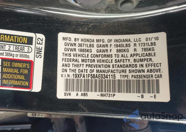 19XFA1F58AE034115: 43440342