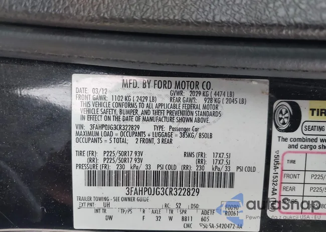 3FAHP0JG3CR322829: 43440397