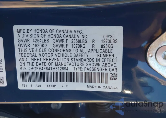 2HGFE4F84TH312694: 43440500