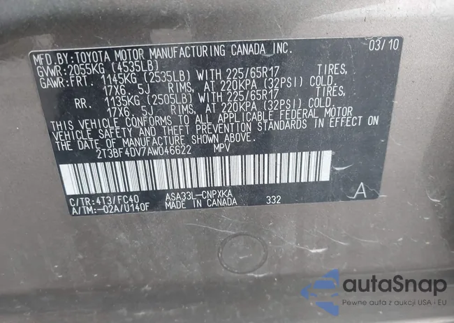 2T3BF4DV7AW046622: 43440521