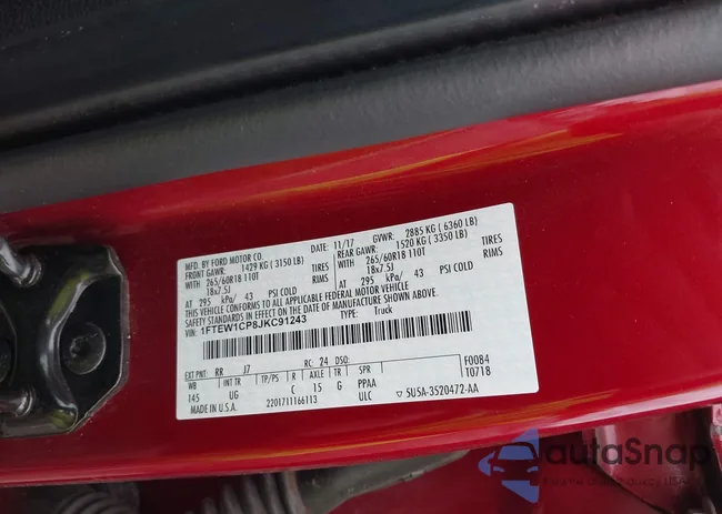 1FTEW1CP8JKC91243: 43441665