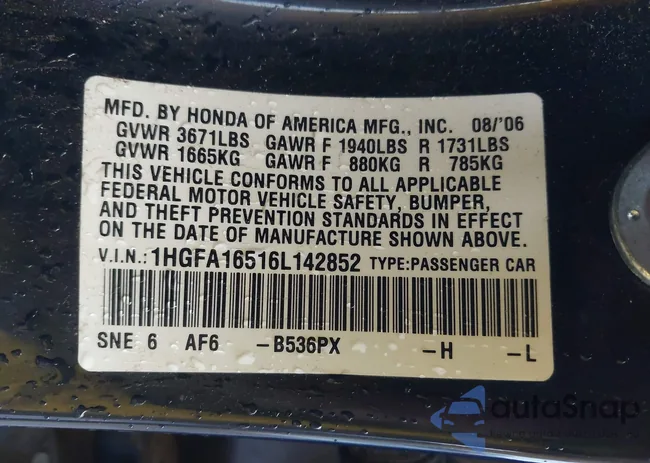 1HGFA16516L142852: 43441925