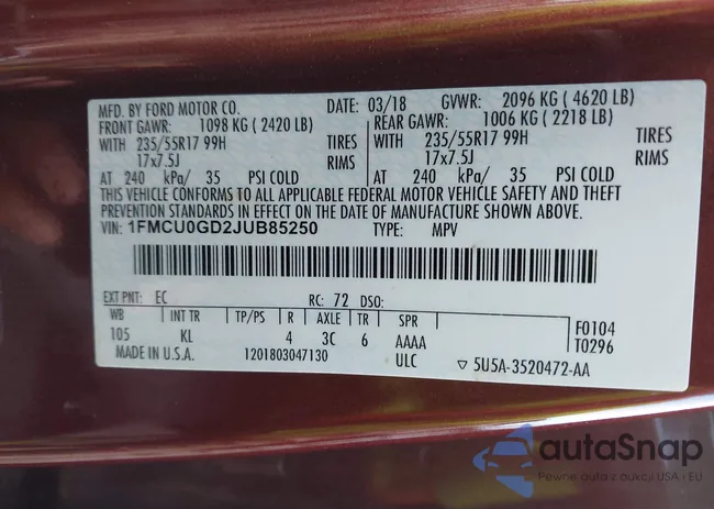 1FMCU0GD2JUB85250: 43442117