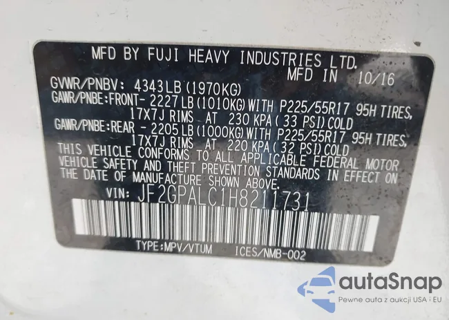 JF2GPALC1H8211731: 43441234