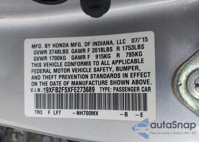 19XFB2F5XFE273689: 43442558