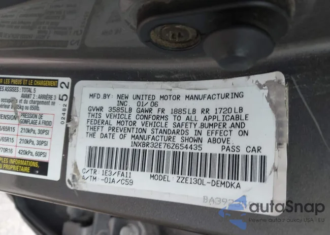 1NXBR32E76Z654435: 43442613