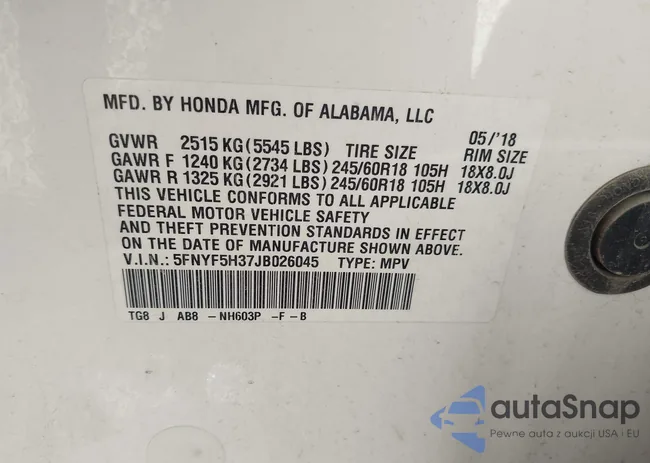 5FNYF5H37JB026045: 43442758