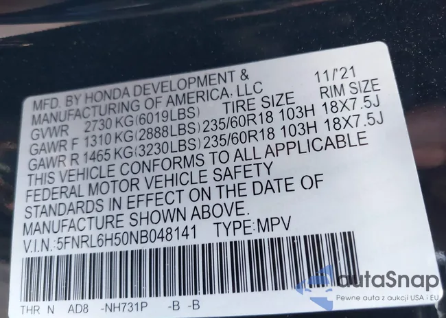 5FNRL6H50NB048141: 43442901
