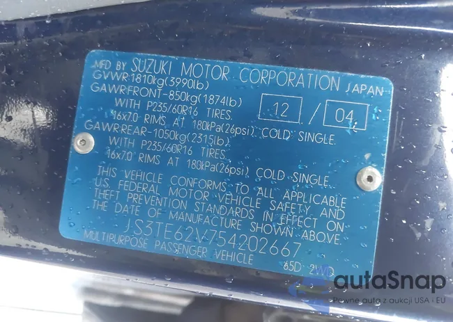 JS3TE62V754202667: 43442902