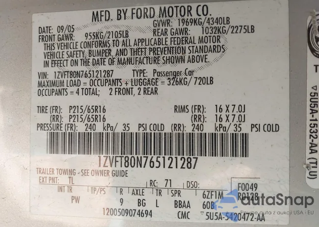 1ZVFT80N765121287: 43442943