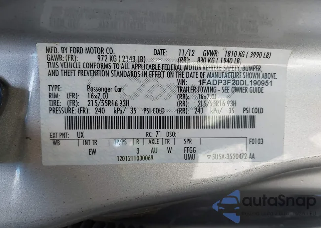 1FADP3F20DL190951: 43443139