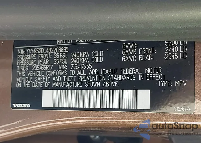 YV4952DL4B2208895: 43443572