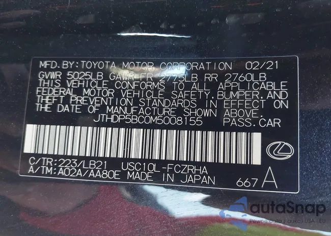 JTHDP5BC0M5008155: 43443653