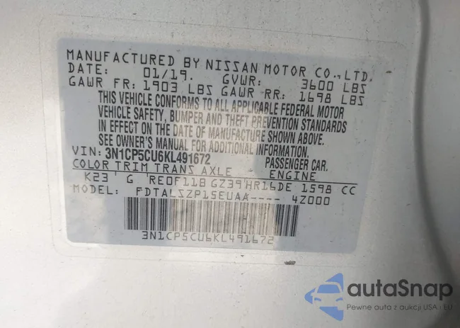 3N1CP5CU6KL491672: 43443850