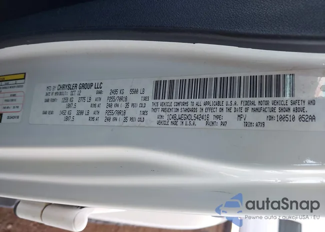 1C4BJWEGXDL542418: 43444082