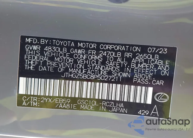 JTHGZ5BC8P5027211: 43443448