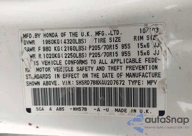 SHSRD788X4U207672: 43443451