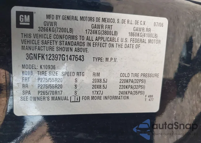 3GNFK12397G147643: 43443456