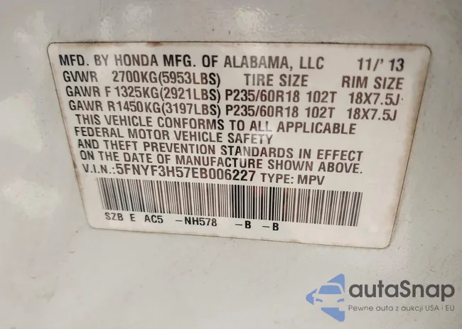 5FNYF3H57EB006227: 43443468