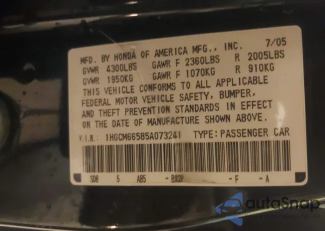 1HGCM66585A073241: 43444845