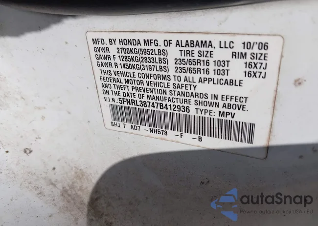 5FNRL38747B412936: 43444888