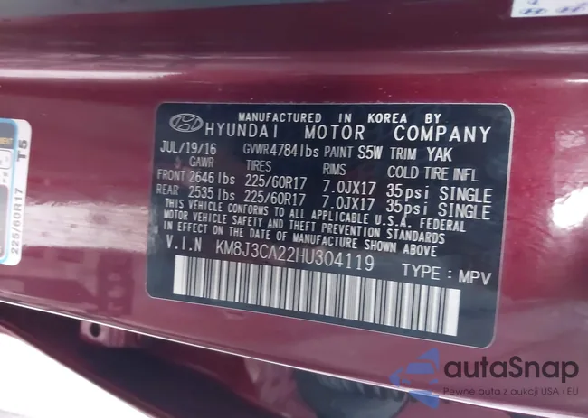 KM8J3CA22HU304119: 43445046