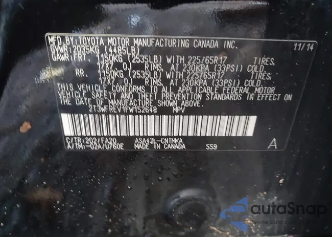 2T3WFREV1FW152648: 43444276