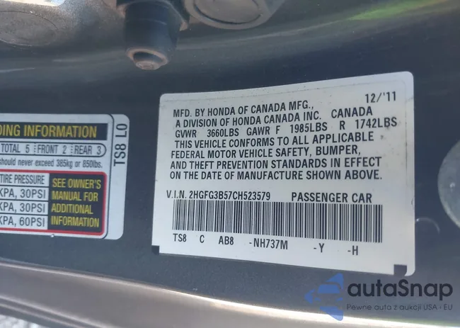 2HGFG3B57CH523579: 43444345